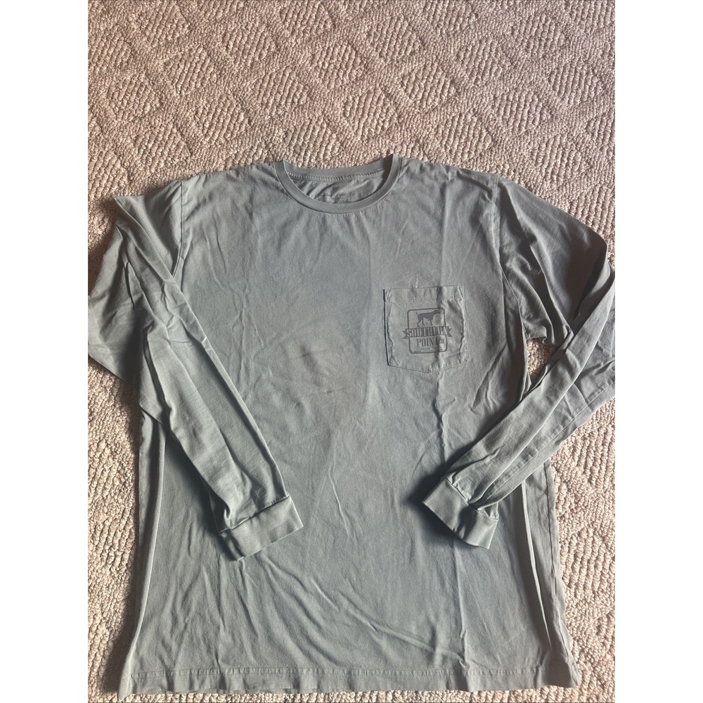 Southern Point Co. Men's Size XXL Long Sleeve ‎ Green/Blue Tee Logo EUC